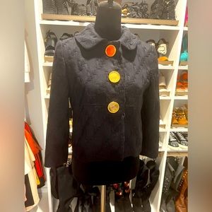 Short, Black, Wool Milly Jacket with Shiny Gold Buttons